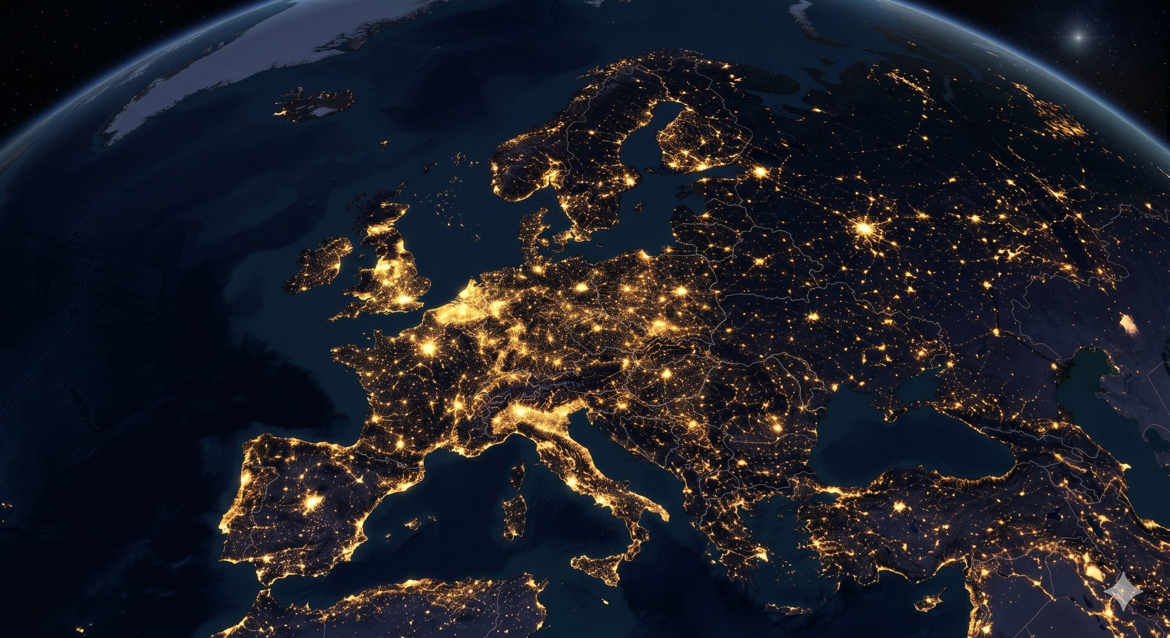 Europe seen from orbit at night
